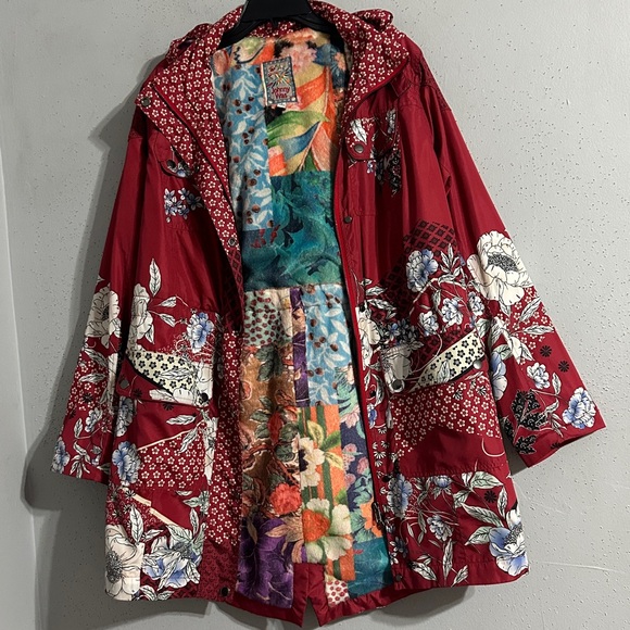 Johnny Was jacket with lots of printed designs. Detachable Hoddie NWOT - Picture 2 of 16